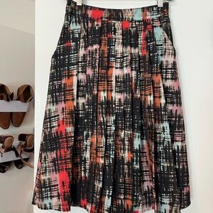 Anthropologie “finn and rose” A-Line Skirt in Black and Red Abstract Print